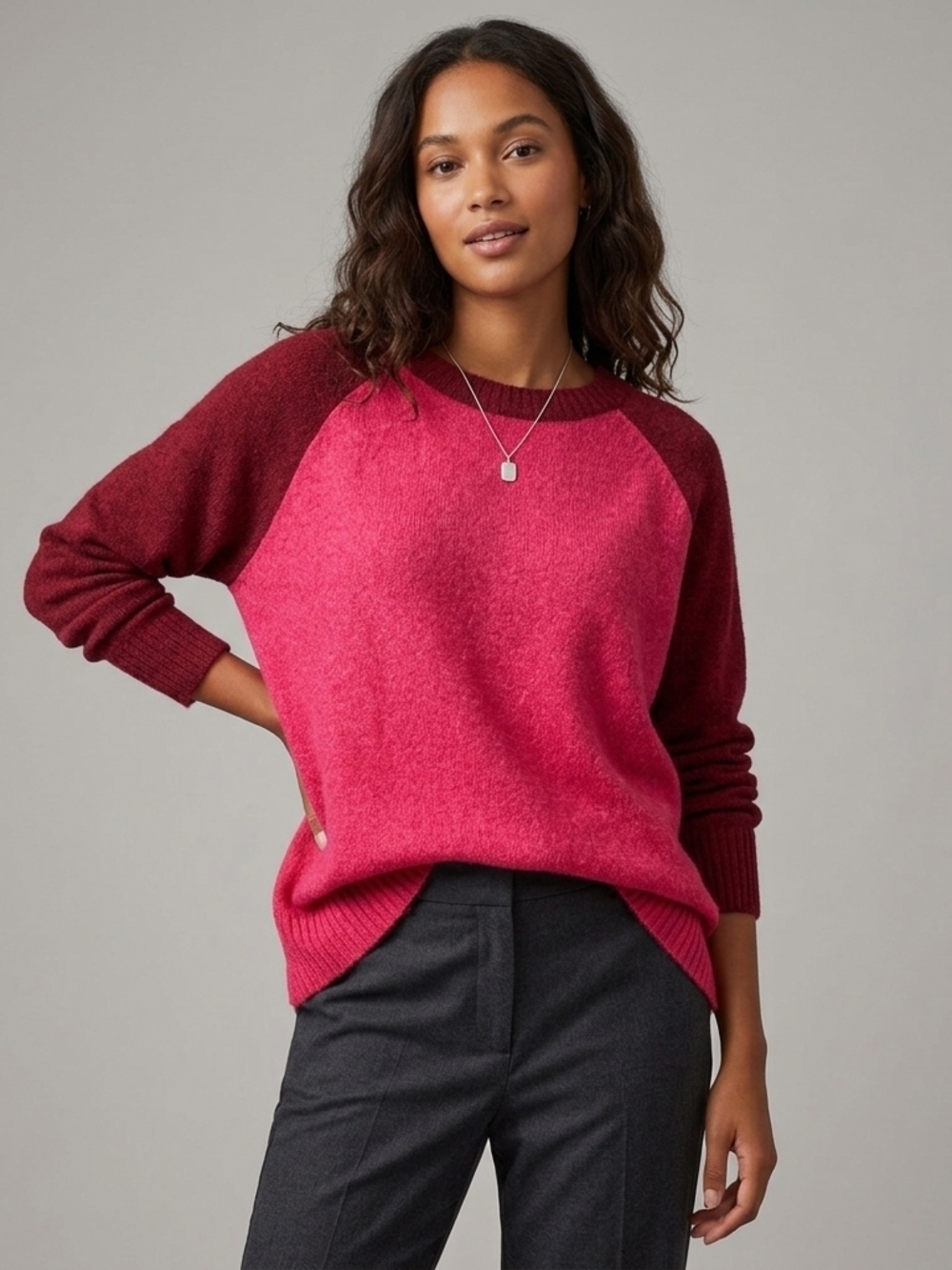 torrid Two-Tone Crewneck Sweater in Pink and Burgundy Size 2